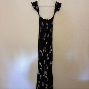 Olivaceous Black and Pink Floral Jumpsuit Dress